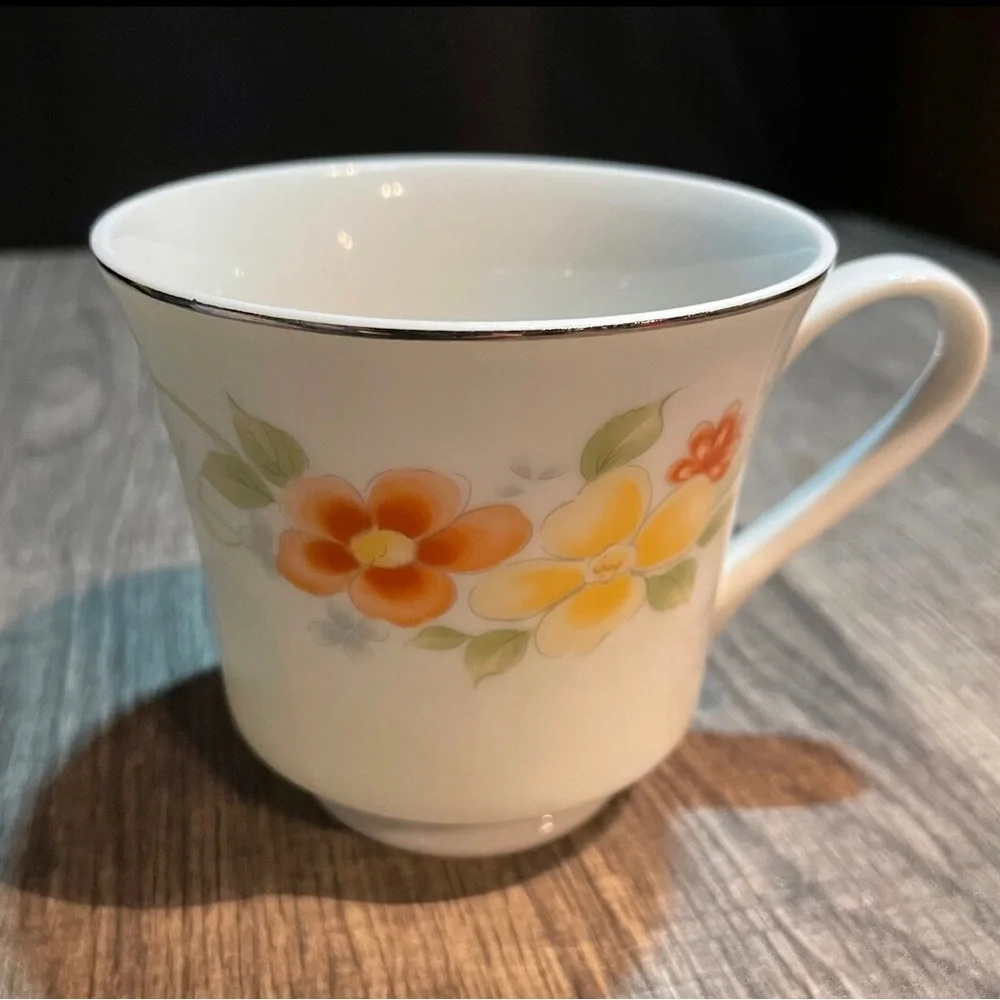 Teacup with Saucer Orange and Yellow Flowers